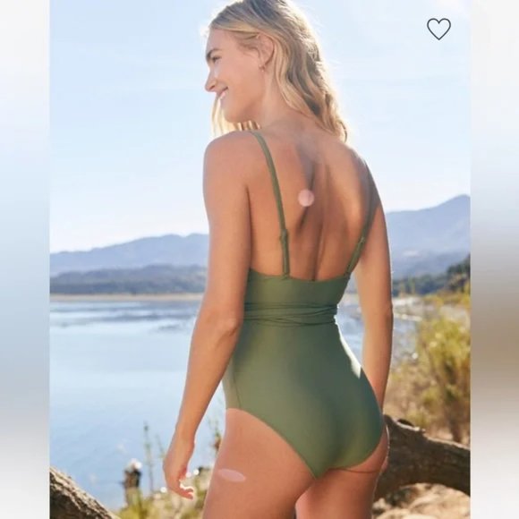 Aerie Wrap One Piece Swimsuit Bathing Suit Olive Green Sz XS - Picture 3 of 9